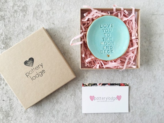 love you to the moon and back ring dish