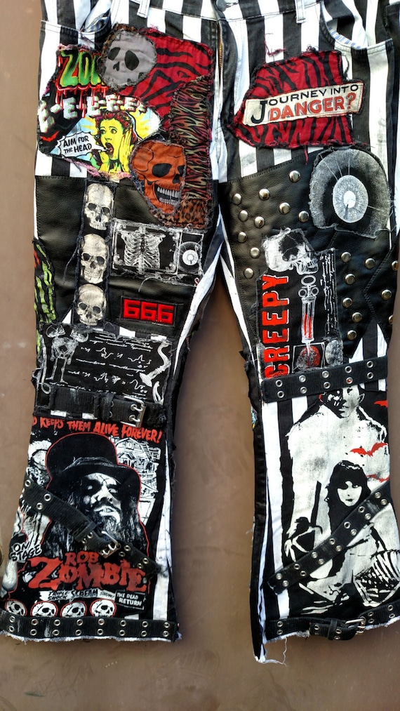 Black and White mens Rob Zombie bellbottom creepy jeans Sz.