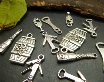 Wine charms Collection Antique Silver Tone - Mixed Charms - Assorted Designs - MC0919