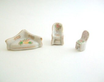 Miniature Furniture, Dollhouse Furniture, Porcelain Furniture, Furniture Figurines, Furniture Set, Couch, Chairs, Tiny Furniture, Set of 3