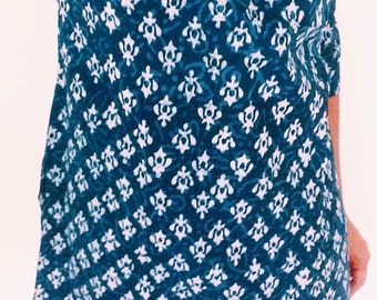 Shift Dress Block Printed Indigo Kurti, Indigo Tunic, Long Tunic, Beach Cover Up, Beach Tunic, Summer Top, Cotton Tunic, Indian Blue Tunic