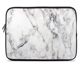 Laptop Sleeve Bag Case - White Marble - Neoprene Padded - Fits MacBooks + More