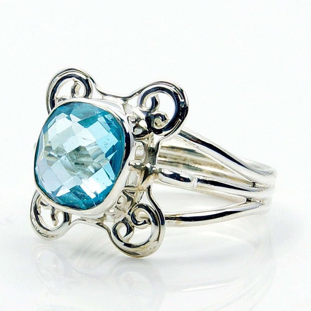 Clear Ocean Blue Topaz Ring & .925 Sterling Silver Ring Size