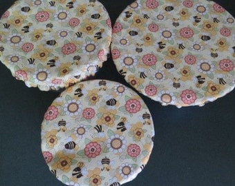 Reusable Bowl Covers, Elastic Bowl Covers, Eco Friendly Lids, Honey Bees Bowl Covers
