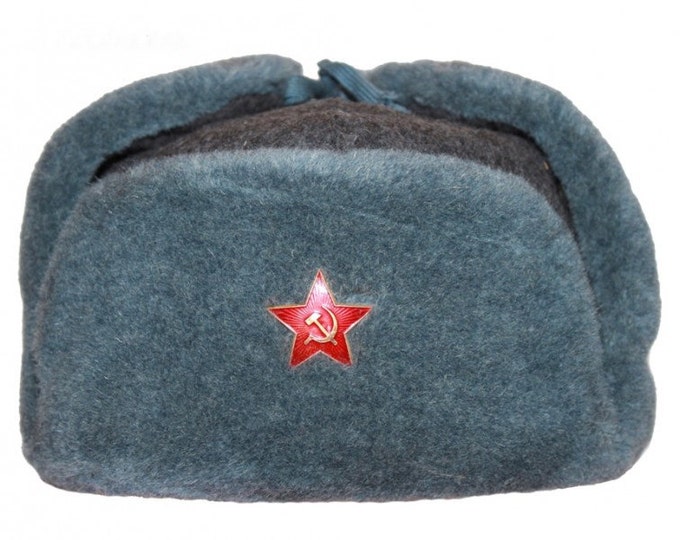 1980s soviet surplus Stylish russian ushanka with badge ear hat with ear flaps folded back fur hats for men S L 2XL