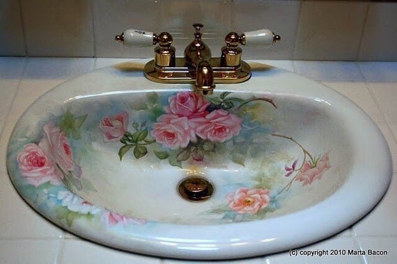 Hand Painted Roses Porcelain Sink Shabby/Chic Decor