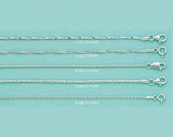A-1) 925 Solid Sterling Silver Chain Necklaces-Pendant Chains-Italian Solid Sterling Silver Chains-Polished