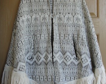 Vintage 60s 70s ethnic woven Guatemalan shawl cape with fringe small medium large made in guatemala ZURY