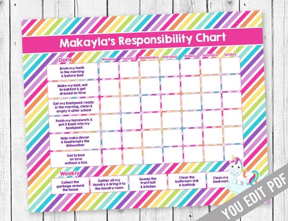 chore chart for kids unicorn chore chart incentive chart