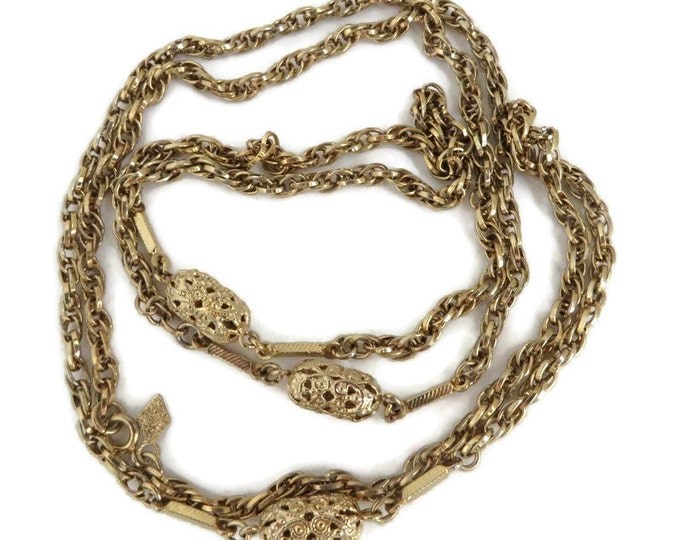 Sarah Coventry Necklace - Vintage Braided Chain Necklace - Gold Tone Beaded Necklace, Gift idea, Gift Box