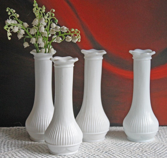 Milk Glass Vases for Flower Arrangements. Set of Four Vases