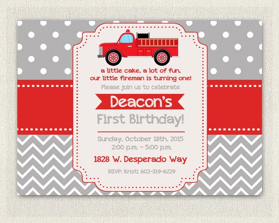 1St Birthday Firetruck Invitations For Boys 4