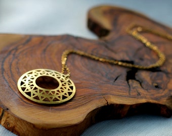 Sun Pendant, Sun Necklace, Gold Sun Amulet, Kabbalah Necklace, Flower of Life Amulet, Geometric Mandala, Mandala Pendant, Gold Amulet, gift