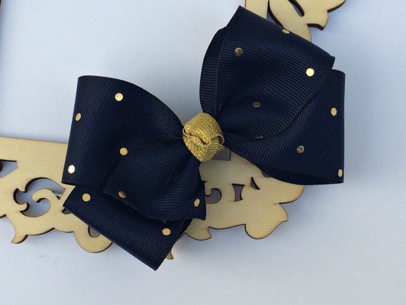 3. Sparkly Royal Blue and Gold Hair Bow - wide 3