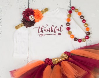 THANKFUL Baby Girl Outfit, Baby Thanksgiving Outfit, First Thanksgiving Outfit, Girls Thanksgiving Outfit, Thanksgiving Outfit