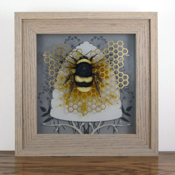 Items similar to Honey Bee Shadow Box, Geometric Art, Wall Art, Shelf ...