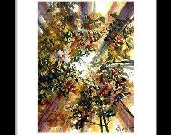 Landschap originele aquarel op aquarel papier abstract landschap schilderij muur kunst bomen bos inspirerend huis schilderij kunst