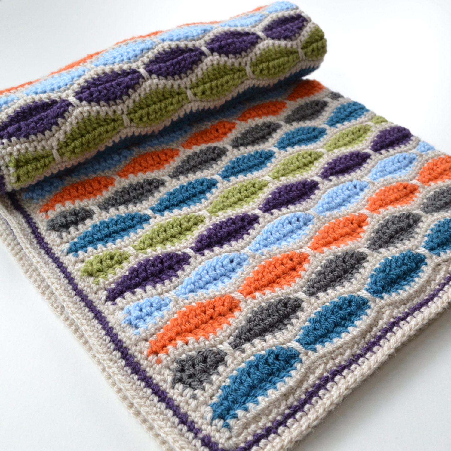 Multi coloured crochet blanket Boys patterned blanket Blue