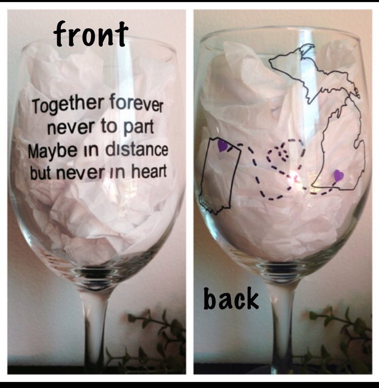 Long distance friendship wine glass best friends by SimplyGlassic
