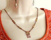 Copper and Brass Necklace set with Leaf design, Gift for her, Copper Jewelry, Women's Jewelry, Rustic Jewelry, Unique Jewelry, Handcrafted