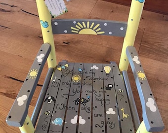 ONE OF A KIND HAND DECORATED CHILDREN'S WOODEN ROCKING CHAIR
