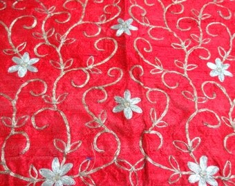 Indian Saree Blouse, Red Pure Silk Blouse Fabric / Embroidered Saree Blouse Piece - UNSTITCHED