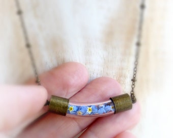 Forget me not necklace Terrarium choker jewelry Real plant jewelry Real flower necklace Botanical necklace Dried flower jewelry gift idea