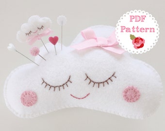 PDF Felt 'Sleepy Cloud' Pin Cushion Softie / Toy Pattern and Template
