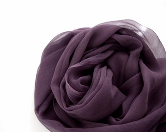 Plum Silk Scarf, Hand Dyed Scarf, Large Silk Shawl, Lightweight Dusty Purple Scarf, Eggplant, Aubergine, Dark Purple Silk Scarf, Plum Scarf