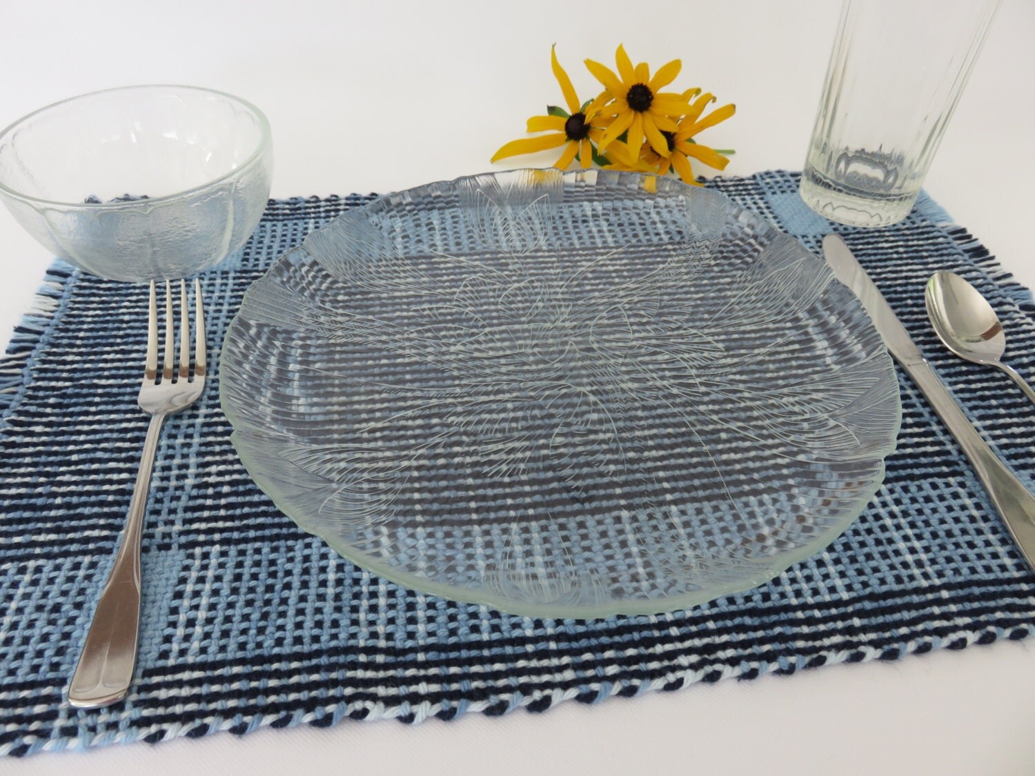 Blue and White Hand Woven Cotton Placemat Set of 4