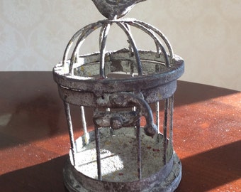 Rustic Galvanized Metal Bird Cage, Rustic Decor, 4"x5" Vintage Distressed Metal Decor