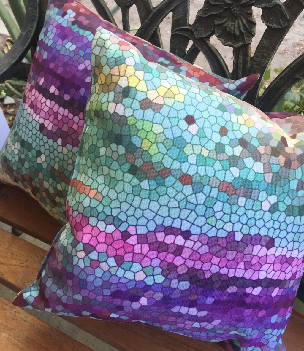 Beautiful Throw Pillow teal and purple mosaic teal