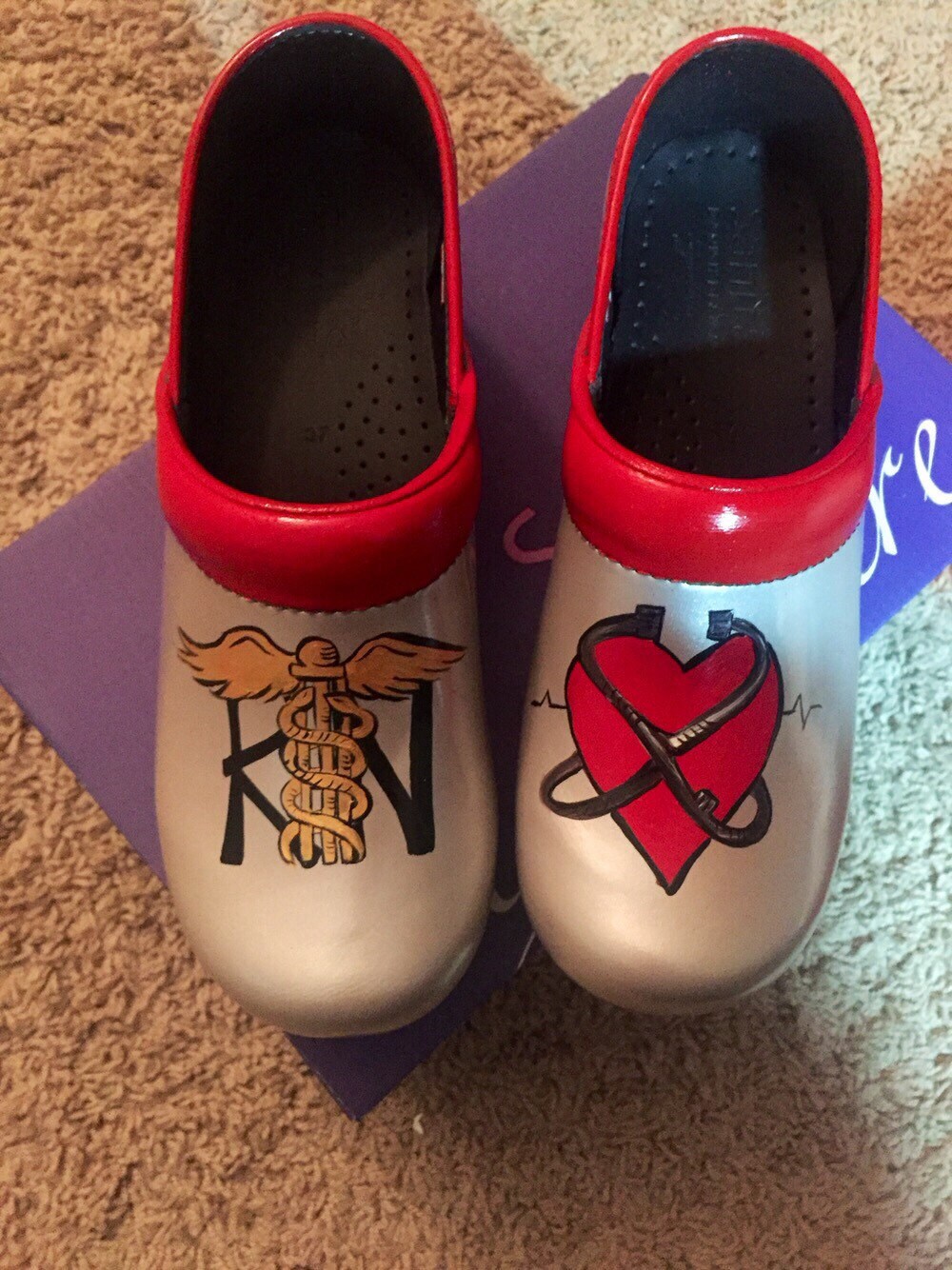 Custom painted Nursing/RN Sanita Clogs. Designed and