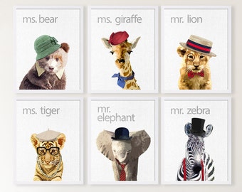 Neutral Nursery Decor Set of 3 prints Baby Animals Nursery