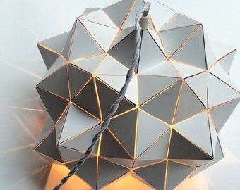 White/gold mirror pendant geometric sculptural dome light, 30 cm Diameter