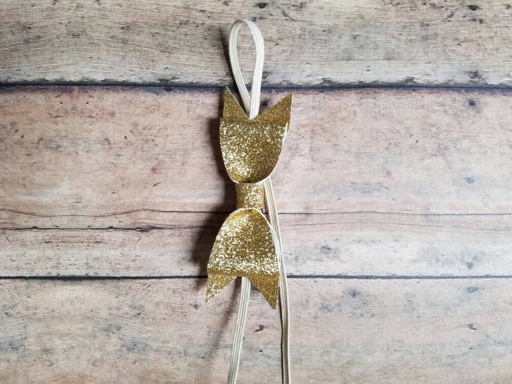 Gold glitter bow headband glitter headband by AmberLaurenBowtique