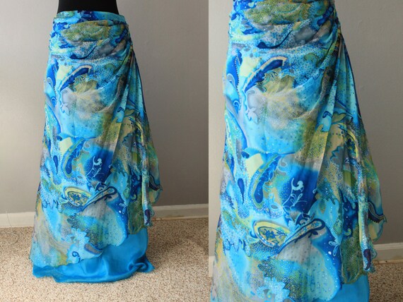 Printed Chiffon Blue Skirt/Long Blue Skirt/Long Chiffon Maxi
