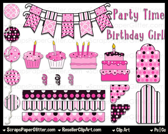 Pretty in Pink Birthday Clip Art Commercial Use Digital