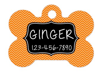 Personalized Pet ID Tag - Personalized Pet Tag - Custom Pet ID Tag - Chevron Dog Name Tag - Dog ID Tag - Dog Collar Name Tag - Orange Black
