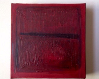 Original, abstract, acrylic, painting - Red Window - acrylic on canvas - 6 x 6 x 1 1/2"