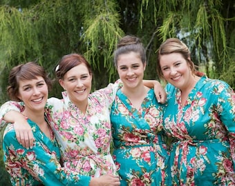 Set of Bridesmaid robes, kimono crossover, bridesmaids gift, handmade, floral, bridal shower, wedding, bride.