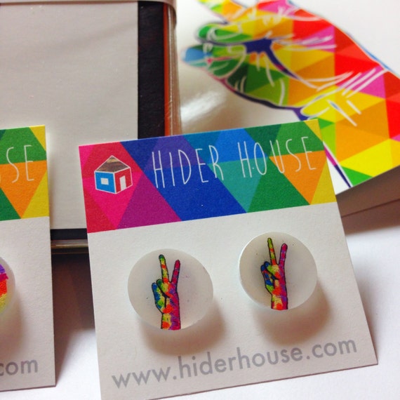 Hand Drawn Peace Out Colorful Post Stud Earrings - The 60's Made Modern