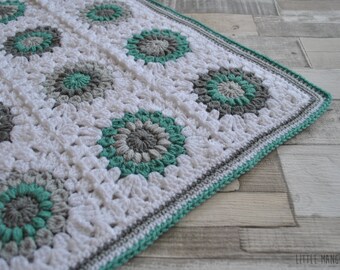 Crochet Baby Blanket - baby gift, boys blanket, girls blanket, crochet blanket, blue, pink, white, pram blanket, baby shower, boho blanket