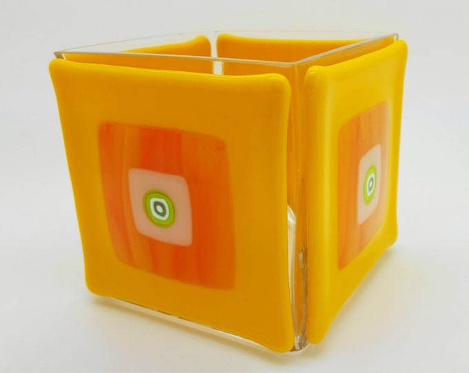 Yellow fused glass vase / plant pot / candle holder. Home decor. Handmade gifts for the house. Wedding table centrepiece vase. housewarming.