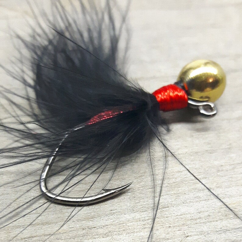 Handmade fishing lure black leech weighted jig lure hand