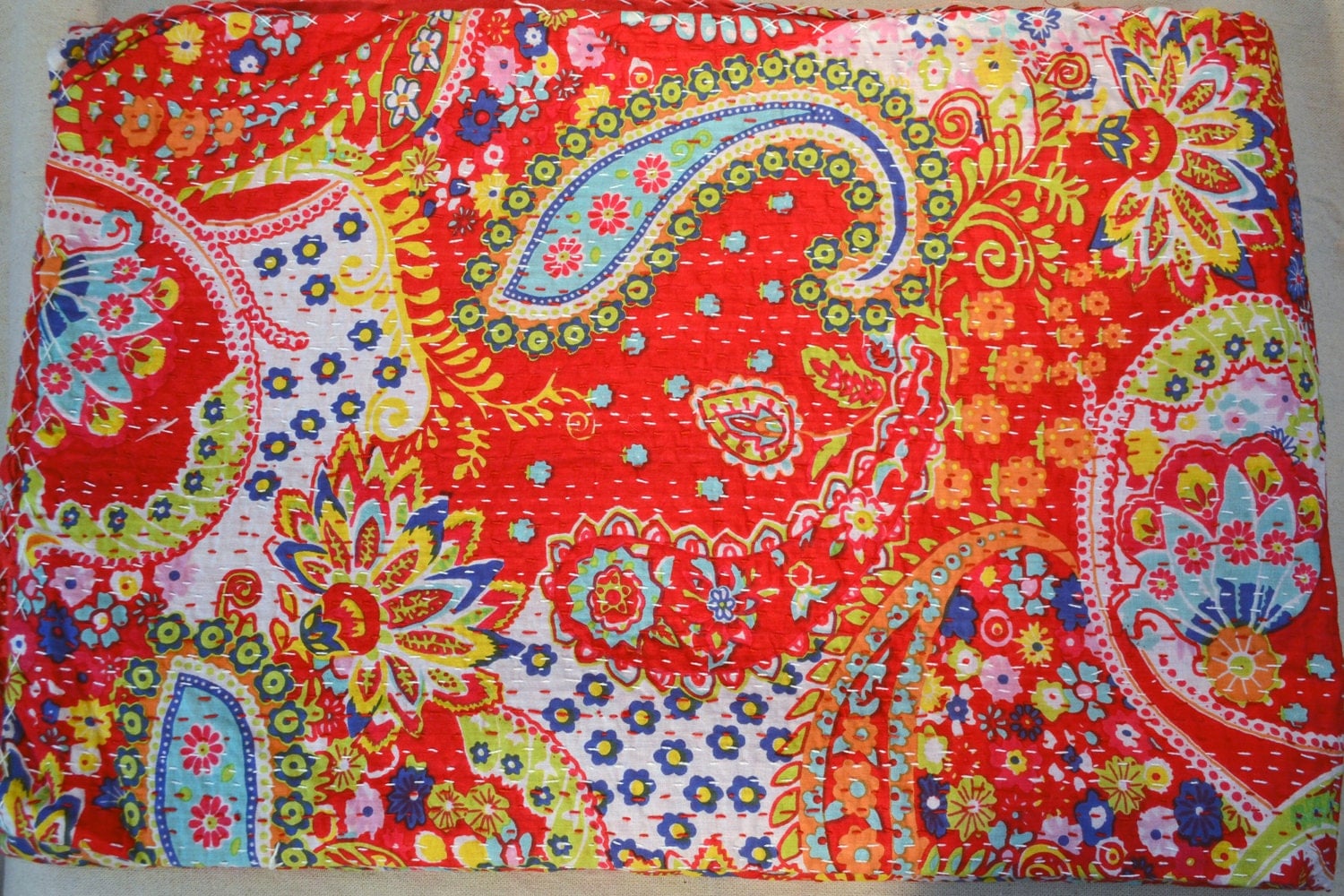 Hand made fairtrade kantha quilt blanket by EcollecticsHeritage