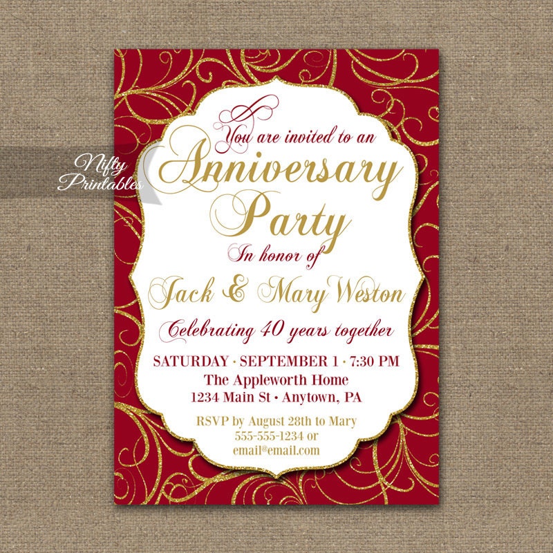40th Anniversary Invitations Printable 40th Wedding