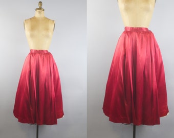 50s Red Satin Skirt / Vintage 50s Skirt / 1950s Skirt