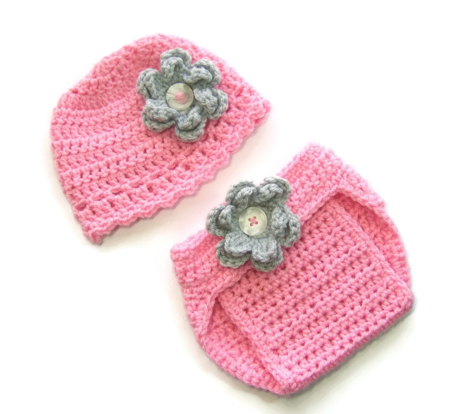 Crochet Baby Hat and Diaper Cover Set/Newborn to 3 month
