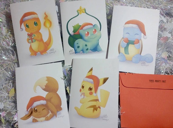 SET OF 5 Pokemon Christmas Greeting Cards